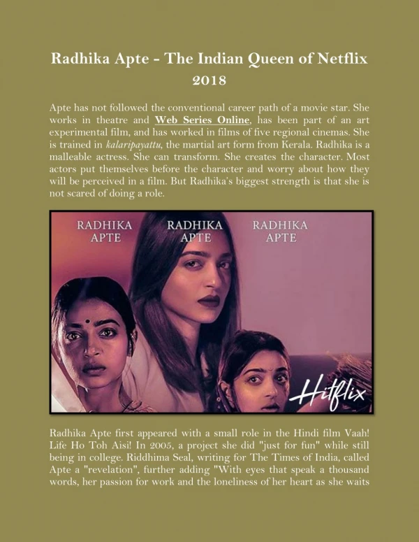 Radhika Apte - The Indian Queen of Netflix 2018