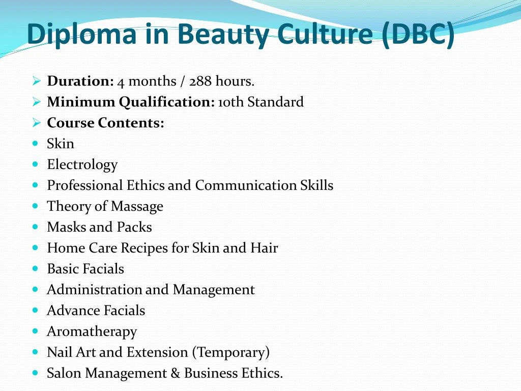 diploma in beauty culture dbc