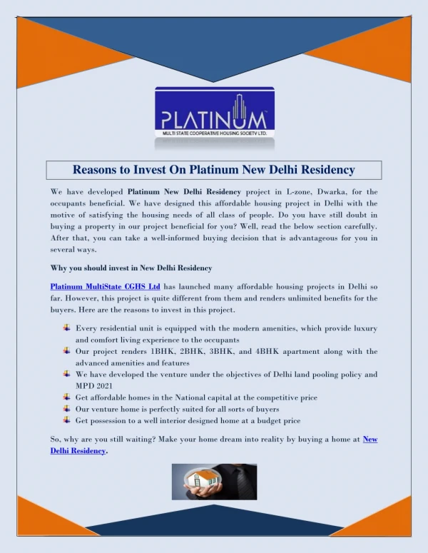 Reasons to Invest On Platinum New Delhi Residency