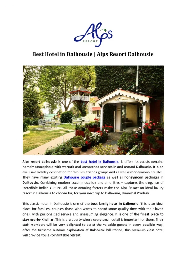 Best Hotel in Dalhousie | Alps Resort Dalhousie