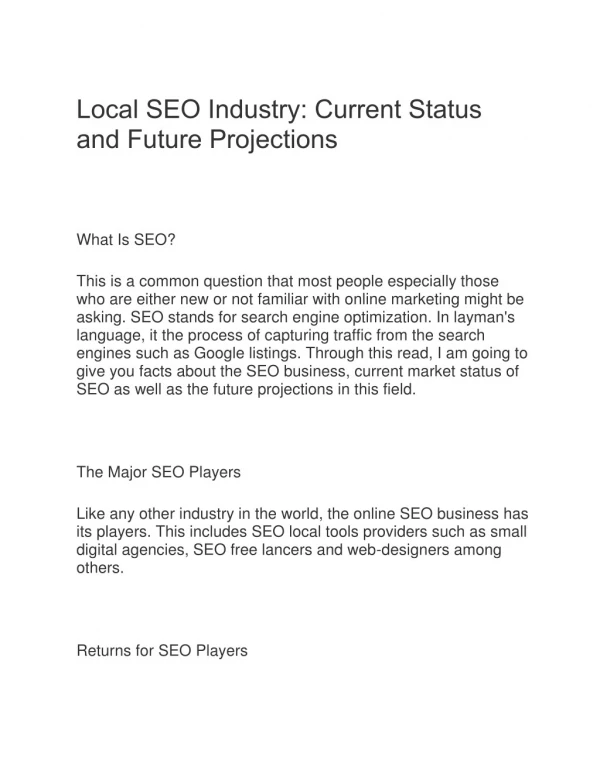 Local SEO Industry: Current Status and Future Projections