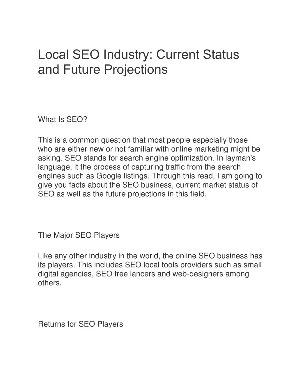 local seo industry current status and future