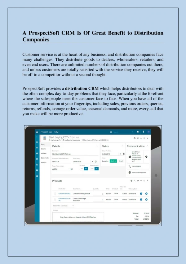 A ProspectSoft CRM Is Of Great Benefit To Distribution Companies