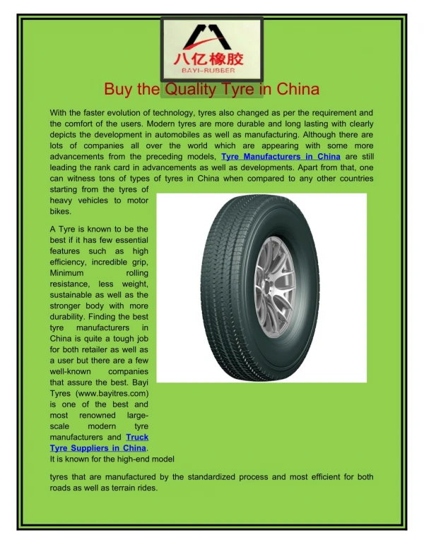 Buy the quality tyre in china