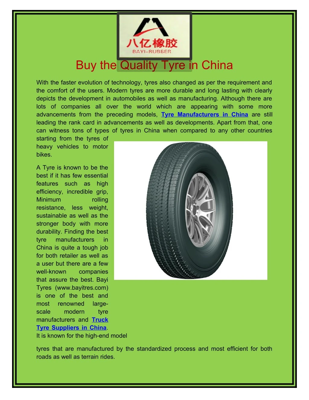buy the quality tyre in china