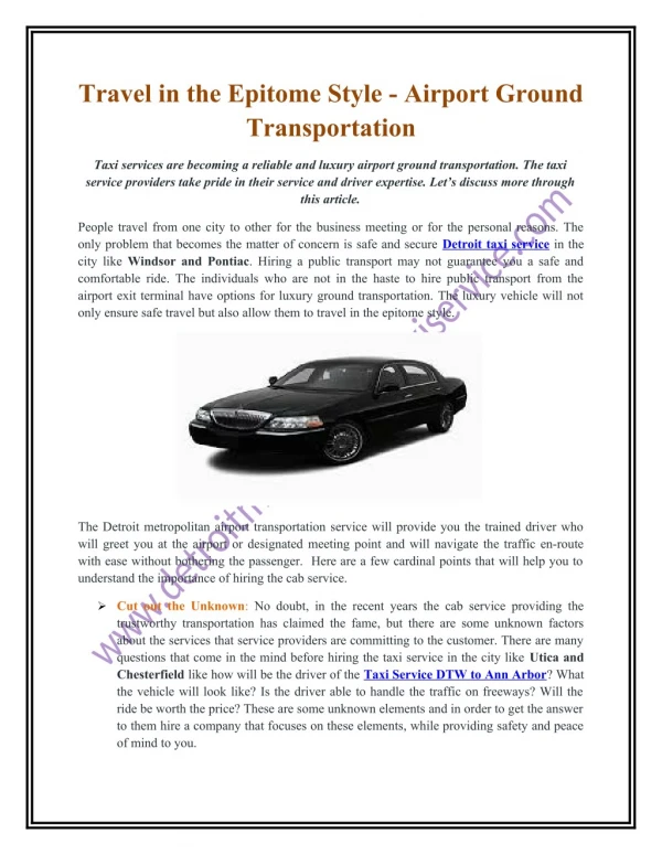 Travel in the Epitome Style - Airport Ground Transportation
