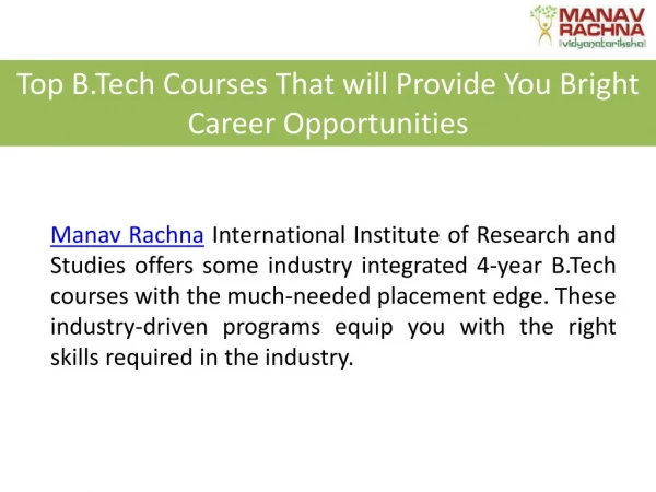 5 btech Course To Get Excellent Job Opportunity offer by Manav Rachna