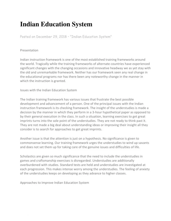 Best Education System Indian Essay