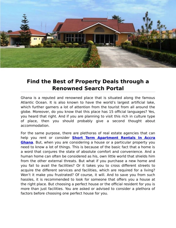 Find the Best of Property Deals through a Renowned Search Portal