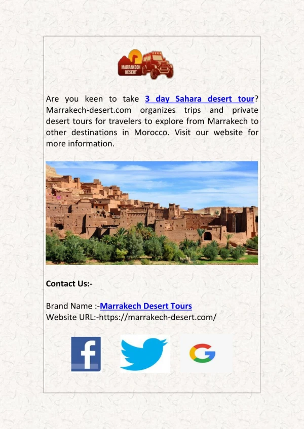 3 day Sahara Desert Tour | marrakech-desert.com