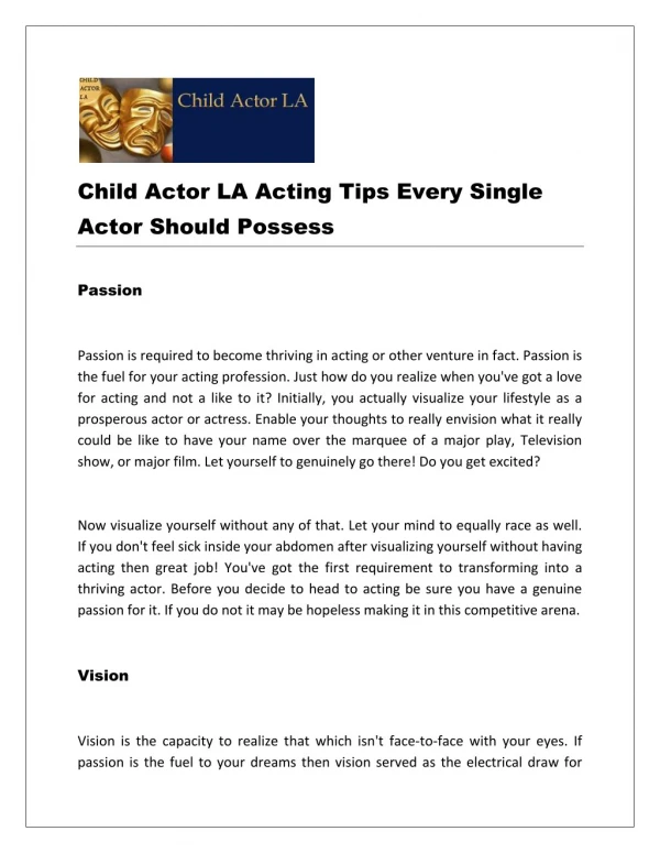 Child Actor LA Acting Tips Every Single Actor Should Possess