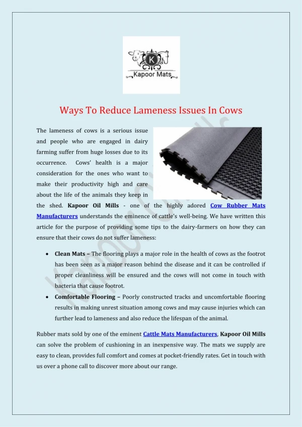 Ways To Reduce Lameness Issues In Cows