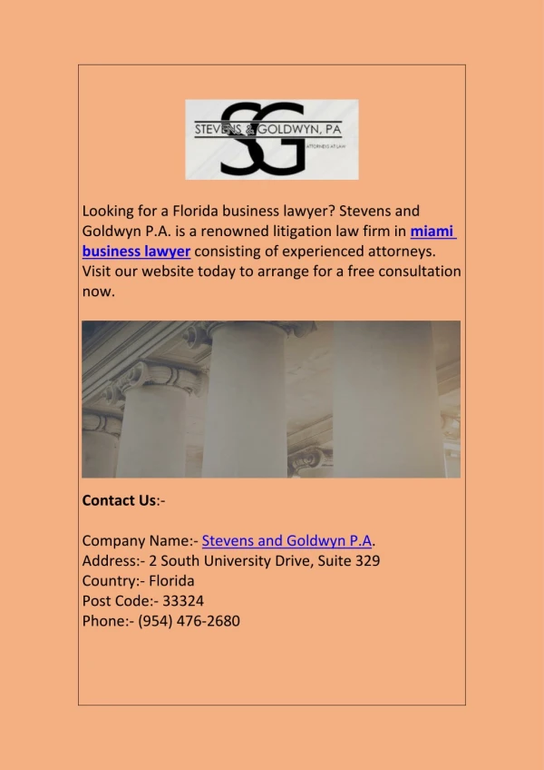 Miami Business Lawyer | Stevens and Goldwyn P.A.