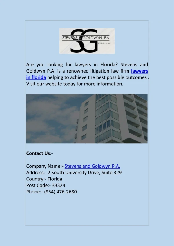Lawyers in Florida | Stevens and Goldwyn P.A.