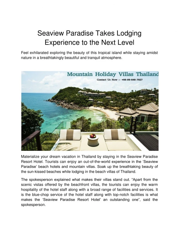 Seaview Paradise Takes Lodging Experience to the Next Level