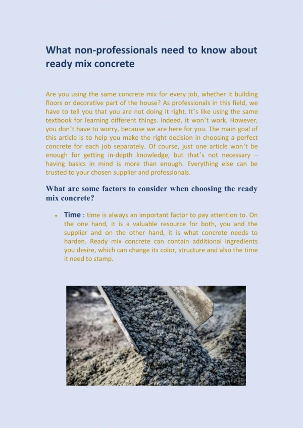 What Non-Professionals Need To Know About Ready Mix Concrete
