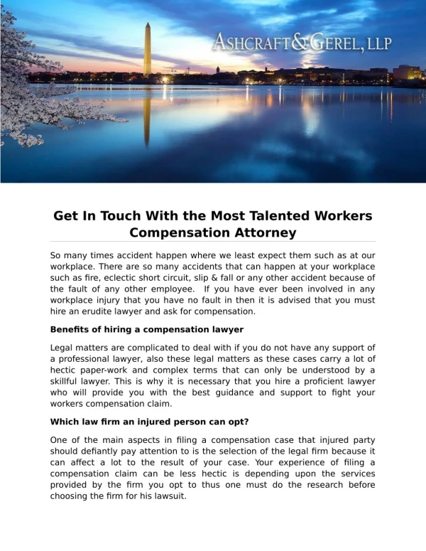 Get In Touch With the Most Talented Workers Compensation Attorney
