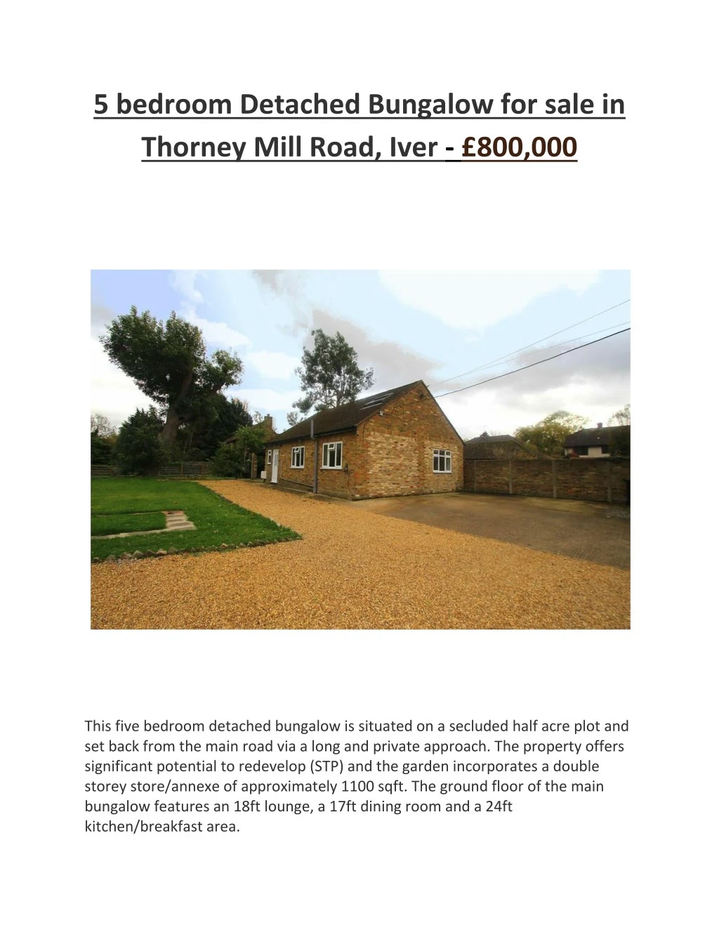 5 bedroom detached bungalow for sale in thorney