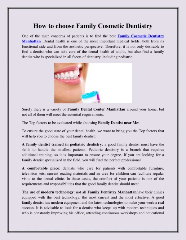 How to choose Family Cosmetic Dentistry