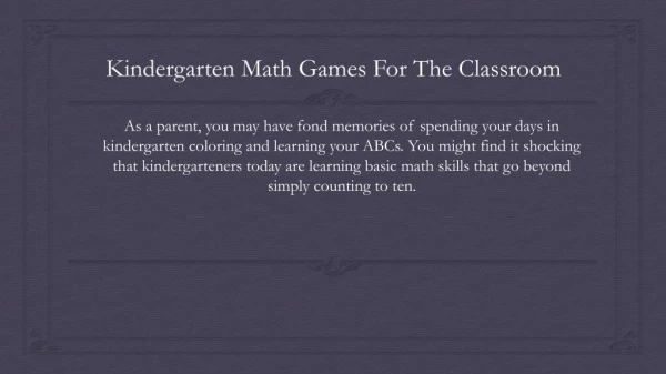 Kindergarten math games for the classroom
