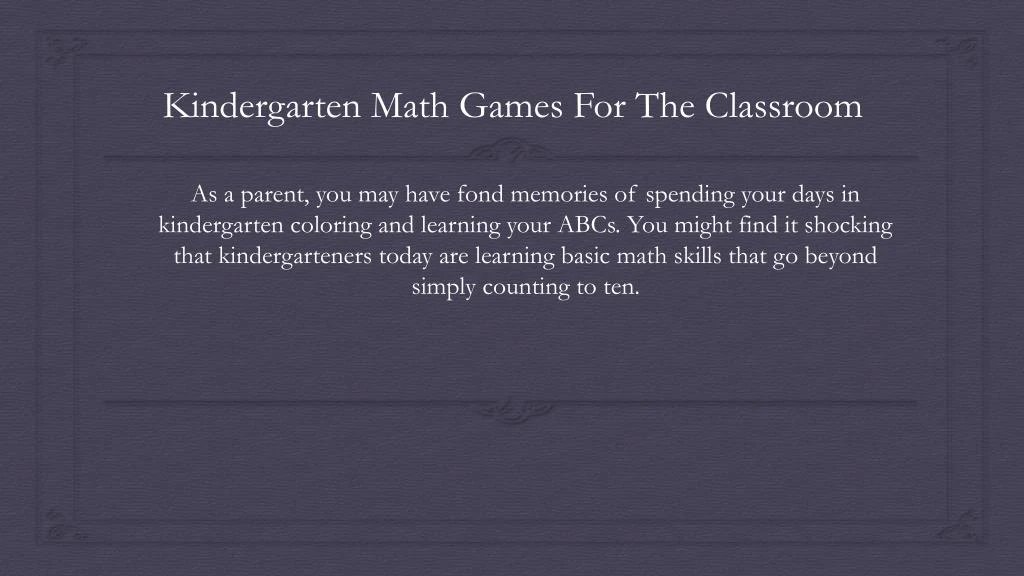 kindergarten math games for the classroom