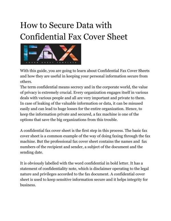 How to Secure Data with Confidential Fax Cover Sheet