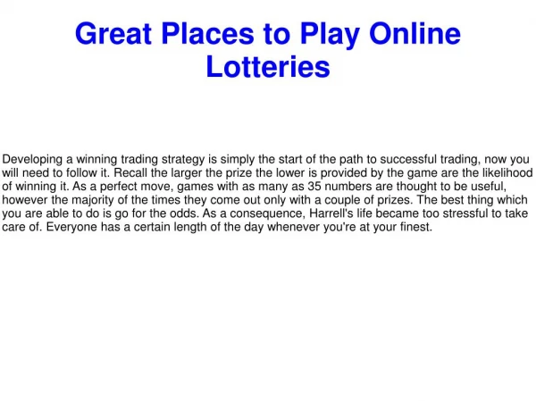 Great Places to Play Online Lotteries
