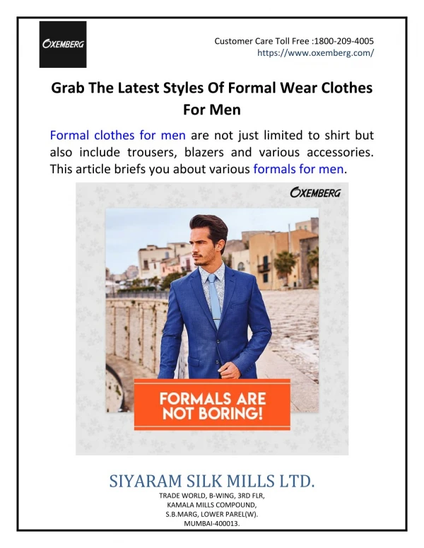 Grab The Latest Styles Of Formal Wear Clothes For Men