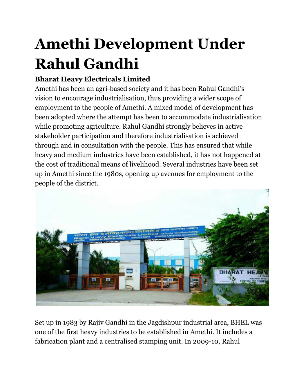 amethi development under rahul gandhi bharat