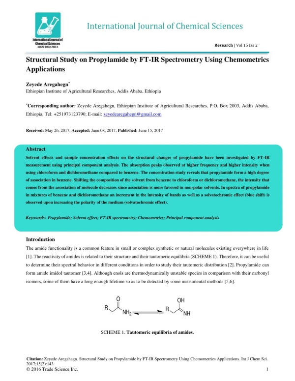 Structural Study on Propylamide by FT-IR Spectrometry Using Chemometrics Applications