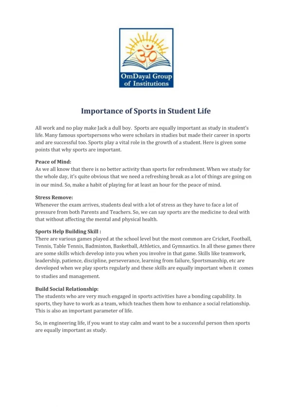 Importance of Sports in Student Life