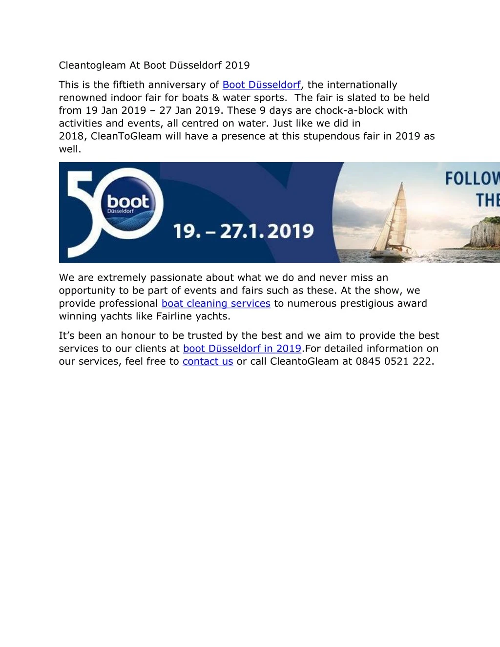 cleantogleam at boot d sseldorf 2019