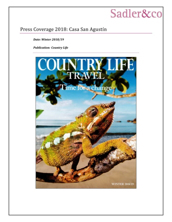 Press Coverage 2018: Casa San Agustín