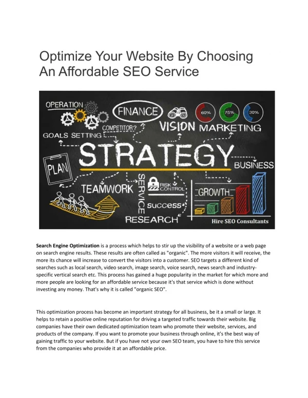 Optimize Your Website By Choosing An Affordable SEO Service