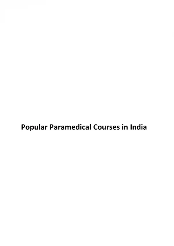 Popular Paramedical Courses in India