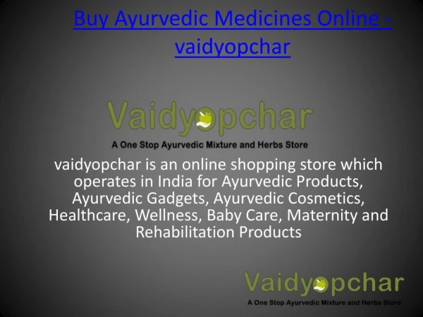 Buy Ayurvedic Medicines Online - vaidyopchar