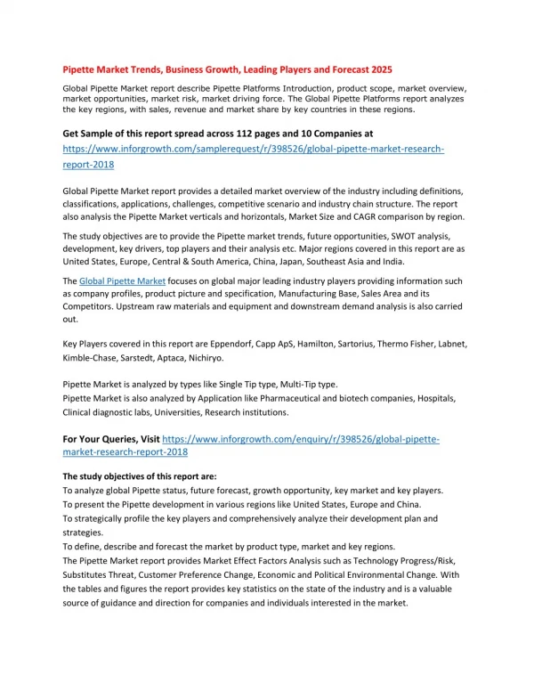 Pipette Market Trends, Business Growth, Leading Players and Forecast 2025