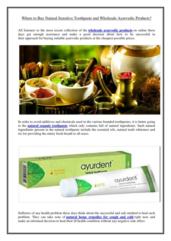 Where to Buy Natural Sensitive Toothpaste and Wholesale Ayurvedic Products?