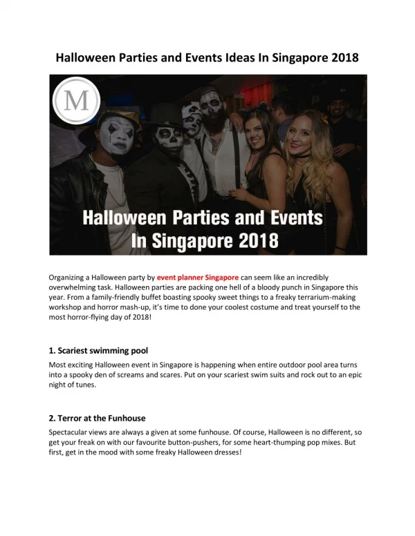 Halloween Parties and Events Ideas In Singapore 2018