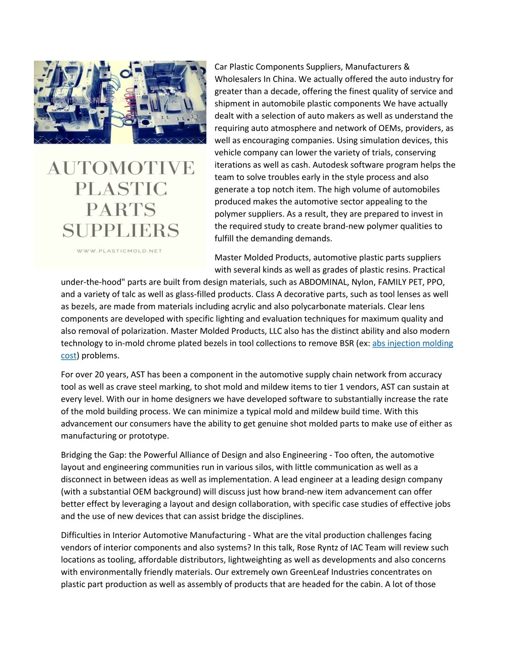 car plastic components suppliers manufacturers