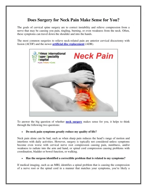 Does Surgery for Neck Pain Make Sense for You?