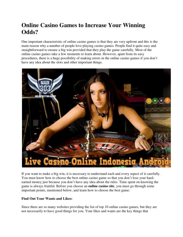 Online Casino Games to Increase Your Winning Odds