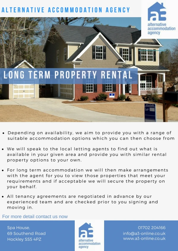 Long Term Property Rental | Alternative Accommodation Agency