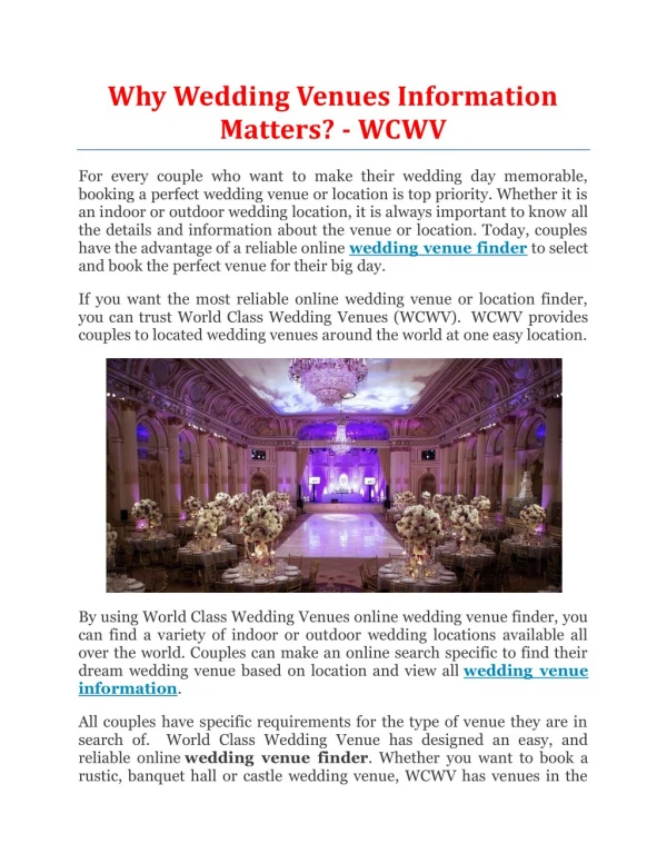 Why Wedding Venues Information Matters? - WCWV