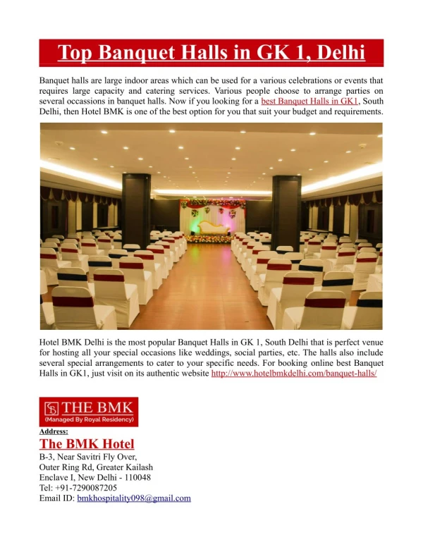 Top Banquet Halls in GK 1, Delhi