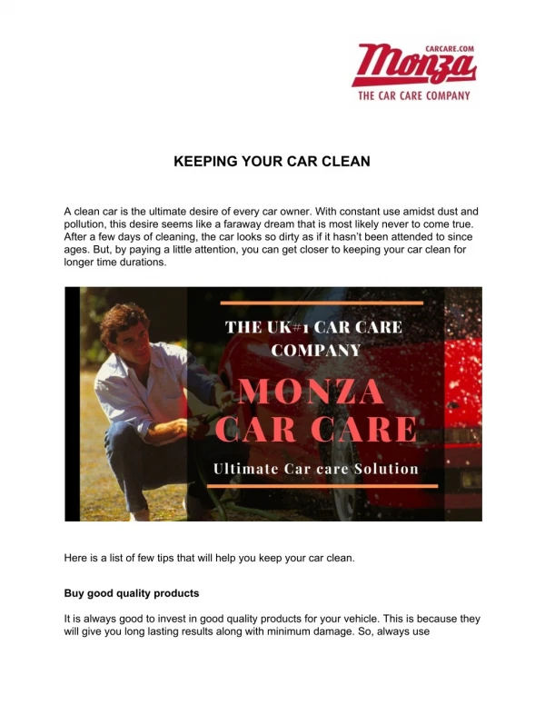 KEEPING YOUR CAR CLEAN