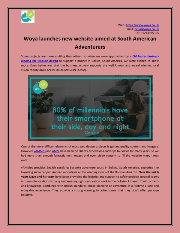Woya launches new website aimed at South American Adventurers