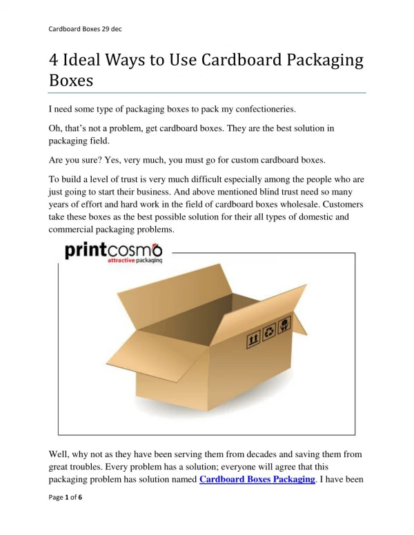 4 Ideal Ways to Use Cardboard Packaging Boxes