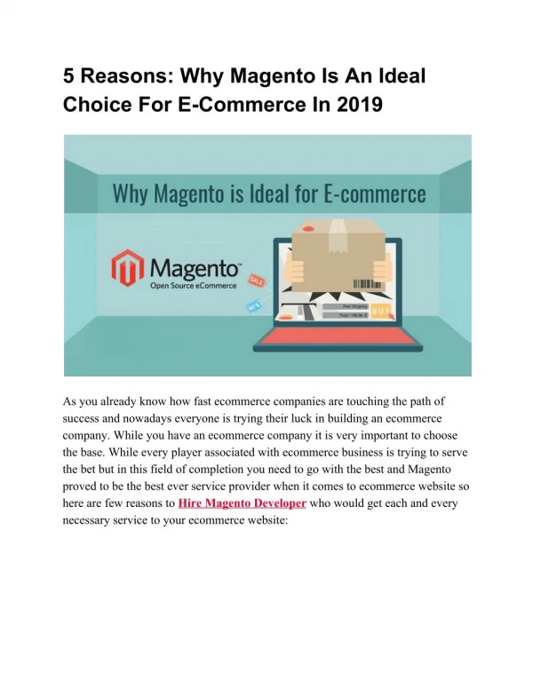 5 Reasons: Why Magento Is An Ideal Choice For E-Commerce In 2019