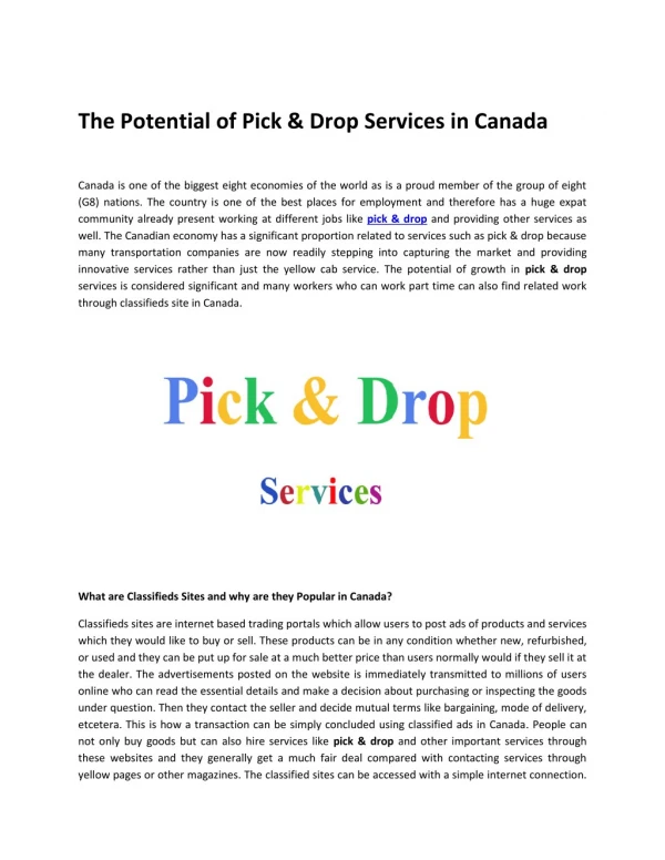 The Potential of Pick & Drop Services in Canada